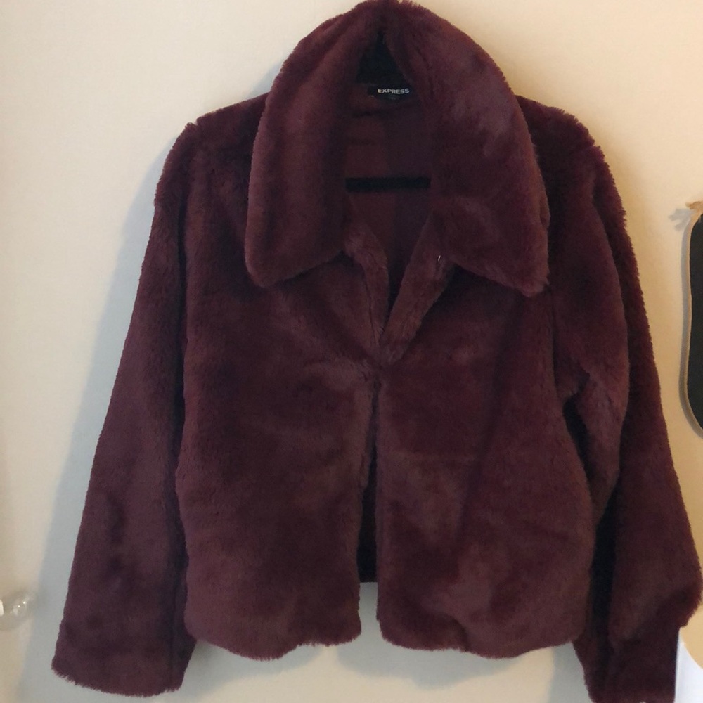 Extremely soft maroon faux fur coat worn once